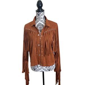 Faux Suede Fringe Shirt Jacket